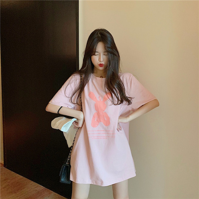 中長版T恤 韓國潮流寬鬆 女生少女系休閒短袖上衣