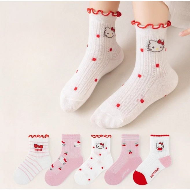 다온48 여자아동학생쥬니어 해패데이 레드야옹이 발목양말 5켤레세트