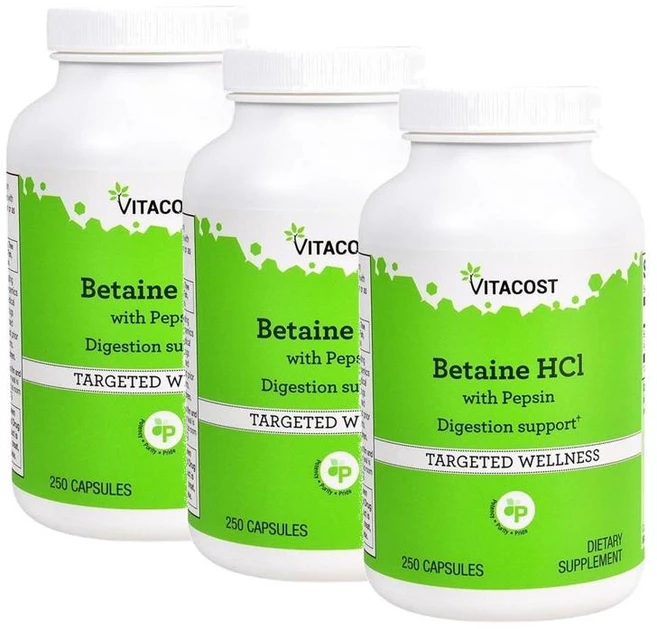 비타코스트 베타인 HCL 펩신 650mg Vitacost Betaine HCl with Pepsin, 3개, 250정 - 쿠팡