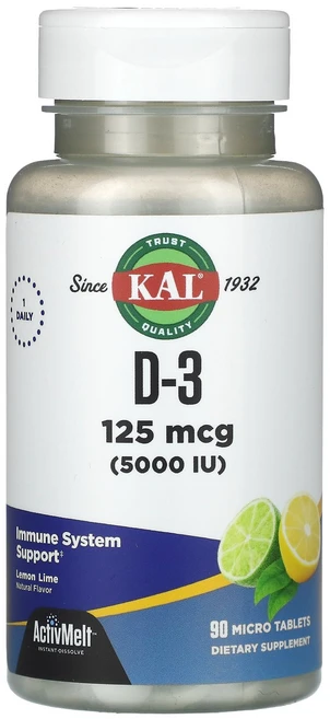 KAL 칼 비타민 D-3 125 mcg (5 000 IU) 90 마이크로 태블릿 영양제 건강보조식품, 1개, 90정 - 쿠팡