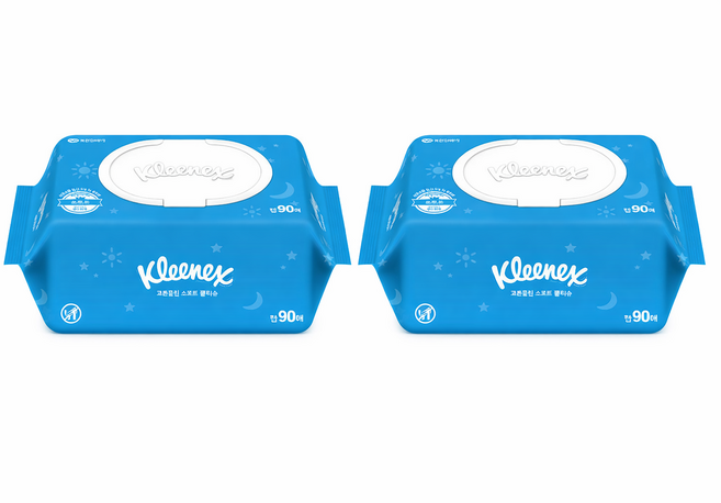 크리넥스 코튼클린 소프트 물티슈 캡 90매 x2개, 47g, 96매, 2개