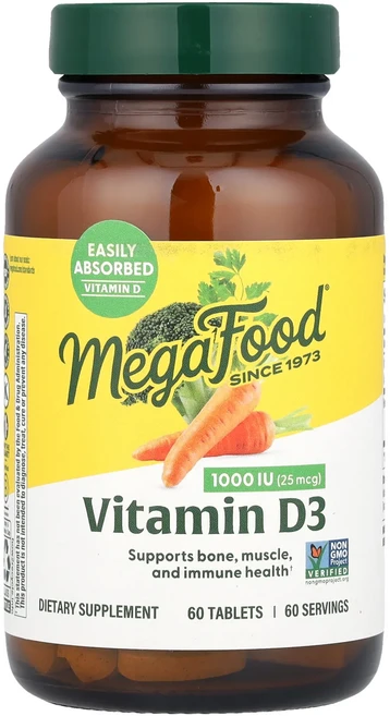 MegaFood 비타민D3 25mcg(1000IU) 60정, MegaFood비타민D325mcg1000IU60정 - 쿠팡