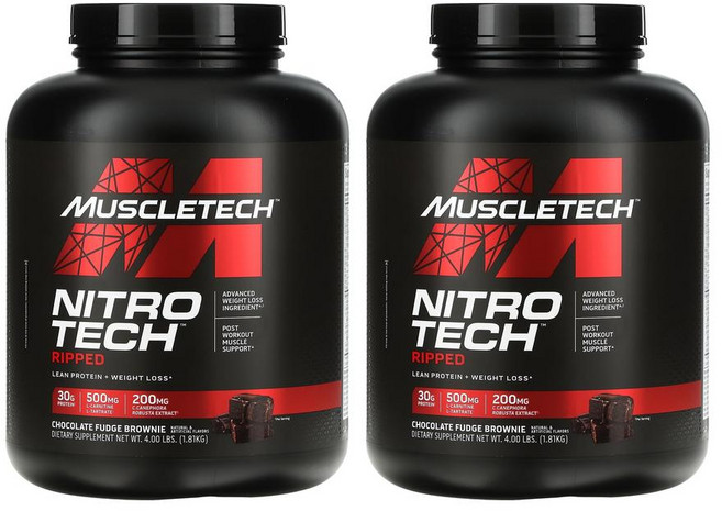 [1+1] 머슬테크 니트로 테크 리프 Ripped 1.81kg 초콜릿 프로틴 유청 단백질 쉐이크 파우더 2통