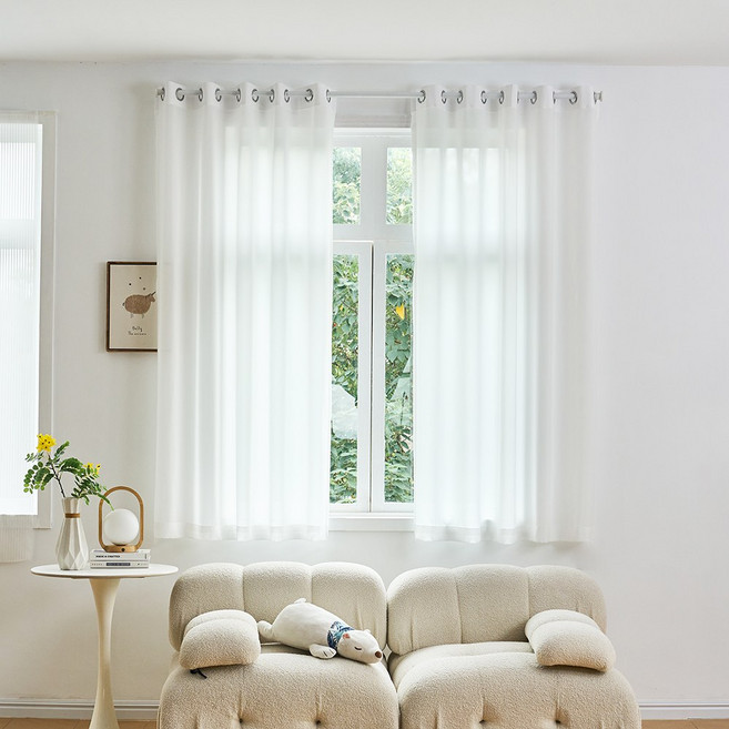 커튼콜 비침없는 밀크 쉬폰커튼 2p/차르르 창문커튼/고밀도 아일렛형 작은창커튼