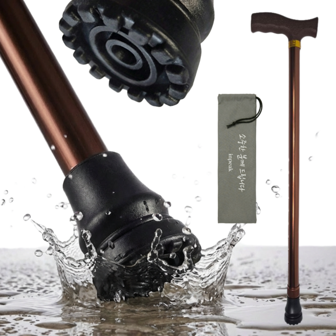 인픽 초경량 고강도 알루미늄 어르신 노인지팡이, 1개, 브라운