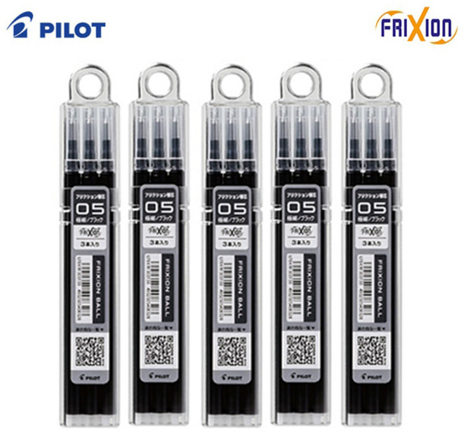 파이롯트 프릭션 지워지는 노크 볼펜 흑색 리필심 세트, 0.5mm 리필 흑색(3개입) 5개 세트