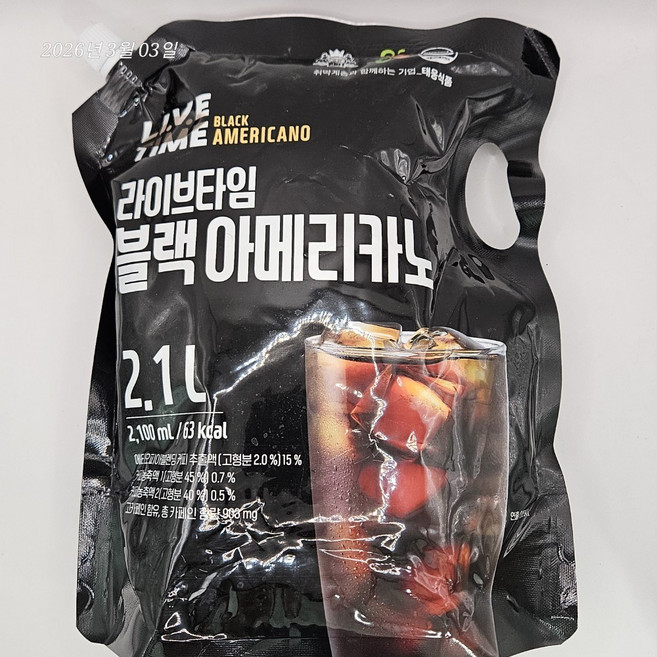 라이브타임 블랙아메리카노 대용량커피 파우치음료 2.1L리터, 2.1L, 1개입, 2개