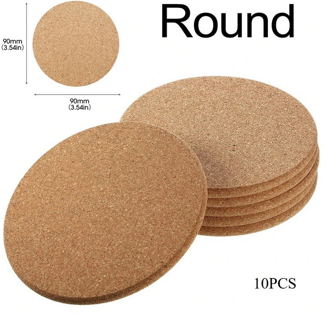 10개 코르크 컵받침 천연 내구성 또는 부드러운 데스크 사용 목재 가능 방지 보호대 미끄럼 DIY 장식으로, 10PCS, nd
