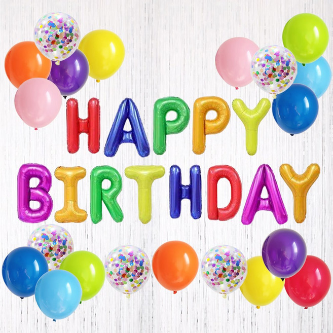 HBD 은박풍선 크롬메탈 혼합풍선세트 파티커튼 생일파티세트 [에브리띵스마일] 1221, 1세트, 레인보우 풍선 커튼