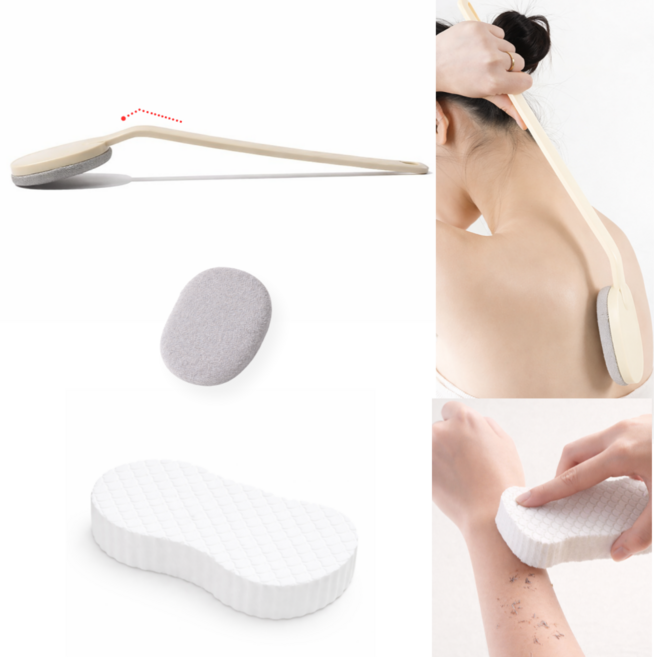 여성 맞춤 때밀이 세트(곡선 브러쉬+엠보스폰지+패드), 1, 1