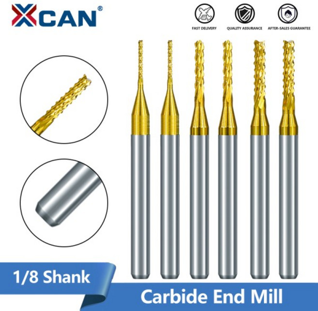 XCAN 0.5-3.175mm 밀링 커터 1/8 생크 카바이드 엔드 티타늄 코팅 엣지 PCB 기계 용 조각 비트, 14 0.5mm, 1개