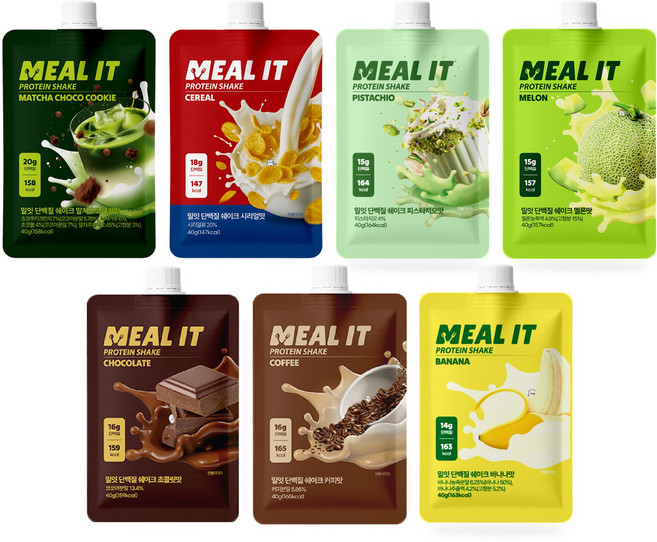 밀잇 단백질 쉐이크 파우치 스타터팩 7종 7가지 맛, 7개, 40g