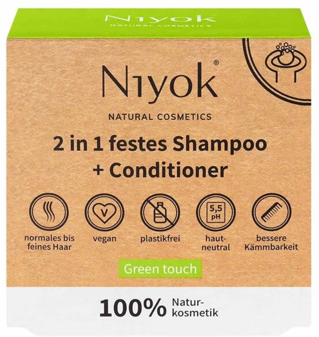 니욕 Niyok 고체형 샴푸바 2in1 샴푸 & 컨디셔너 그린터치 80g - 쿠팡