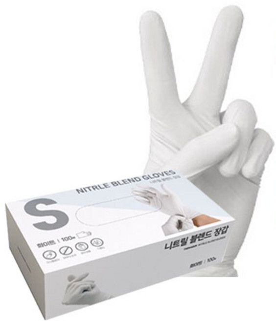 튼튼한 파우더프리 터치 가능 니트릴 S M L 주방 위생 요리 식품 청소 다목적 다용도 니트릴 블렌드 장갑 100매, 화이트, 1개