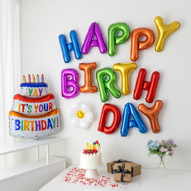 해피제이니 생일이벤트 풍선 레터링 가랜드 레인보우 생일 파티용품 세트, 1세트, 레인보우세트