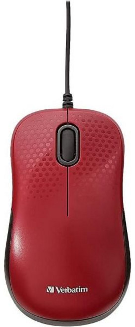 버바팀 USB 사일런트 코드 광학 마우스 - PC Mac 노트북 크롬북용 유선 무소음 클릭 컴퓨터 Black 70749, 빨강