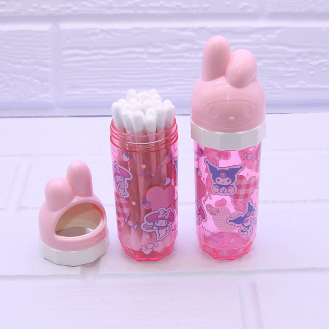 옐로우그린 휴대용 면봉 케이스 마이멜로디 쿠로미 1+1, 마이멜로디 핑크 클리어, 2개