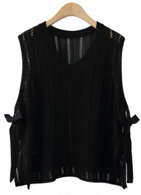 제니트 여름 여성 루즈핏 옆리본 니트 조끼 베스트 니트조끼 여름조끼