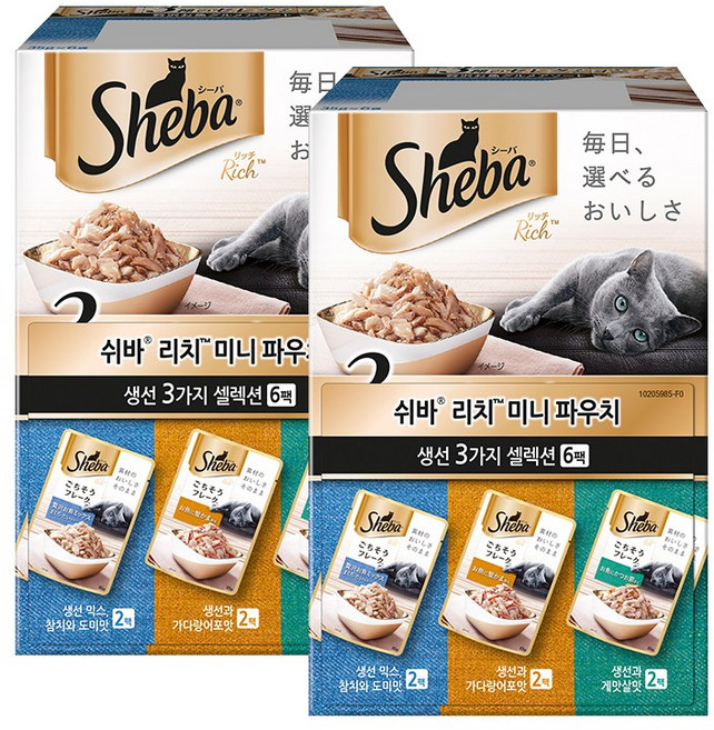 쉬바 고양이 미니 주식 파우치 35g 3종 x 2p 2세트, 참치+도미, 6개