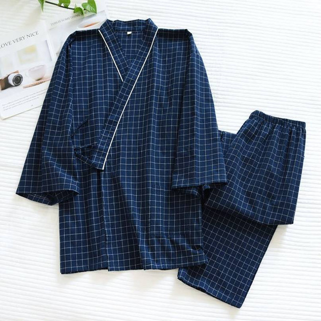 커플 순면 체크 유카타 홈웨어 세트