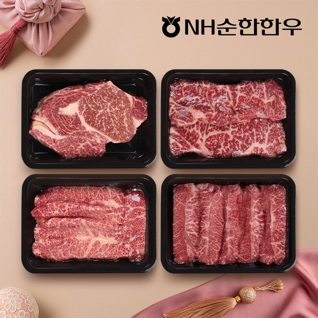 [NH순한한우] 1++등급 한우구이 선물세트 2호 1.2kg (등심채끝업진살부채살), 1개