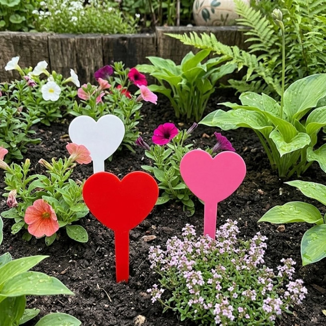 하트모양 식물 이름표 20개 화분이름표꽂이 화분받침대, 핑크