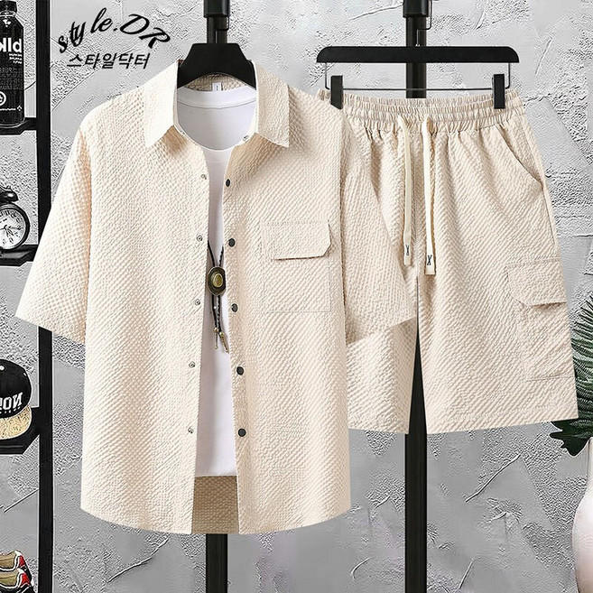 스타일닥터 남자 여름 반팔 셔츠 반바지 세트 루즈핏 시원한 상하의 세트 캐주얼 밴딩 반바지 투피스