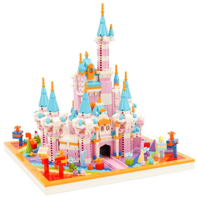 LULUFUN 블록 마법의 성 무지개 성 얼음 성 장난감 입체 퍼즐 성 미니 블록, 1개