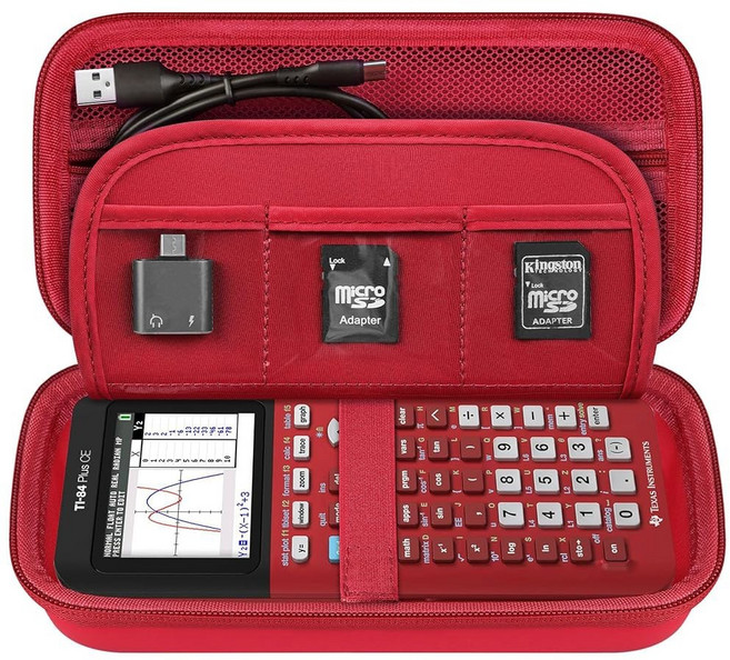텍사스 인스트루먼트 TI-Nspire CX II CAS /CX 컬러 그래핑 계산기용 엘론보 휴대용 케이스 USB 케이블 및 액세서리에 맞는 여분의 지퍼 포켓 주황색, Red+ Red