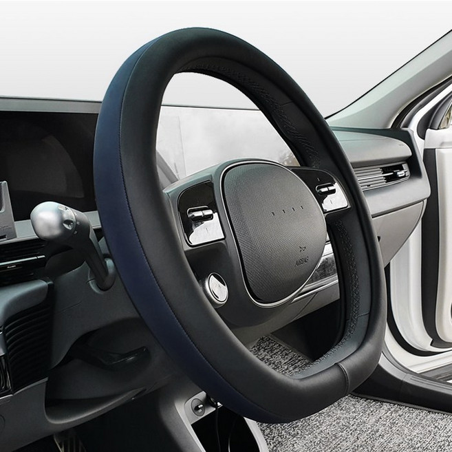 카프트 아이오닉6 호환 핸들커버 투톤 가죽 D컷, 블랙