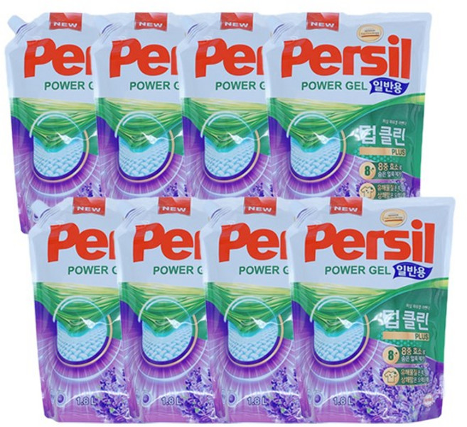 퍼실 딥클린 플러스 라벤더젤 일반용 액상세제 리필, 1.8L, 8개