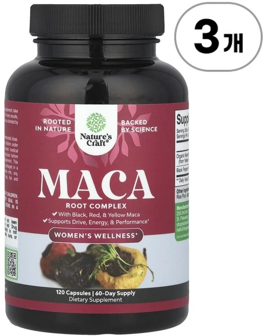 네이처스 크래프트 우먼스 웰니스 마카 루트 콤플렉스 Nature's Craft Women's Wellness Maca Root Complex 120정, 3개 - 쿠팡