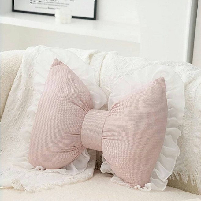 Susielady 리본 허리 쿠션 리본 쿠션 레이스 리본 쿠션 숙소 사무실 집에서도 사용, 핑크색