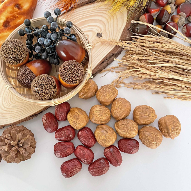 하이오브제 견과류 모형 밤송이 도토리 대추 가짜 밤 가을 추석 장식 소품, 밤잎 3p