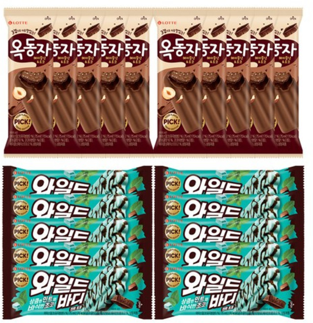 옥동자 헤이즐넛초코x10+와일드바디 민트초코x10, 1세트, 1.45L
