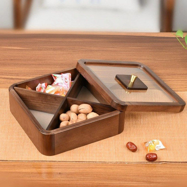 원목 구절판 그릇 도시락 트레이 플레이팅 다과 선물, 라운드 블랙월넛 4칸, 기본 구성품, 1개