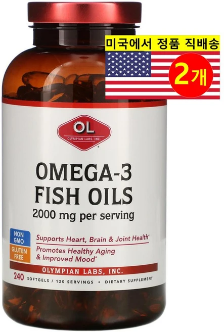 Olympian Labs 올림피아랩스 오메가-3 피쉬 오일 1000mg, 240정, 2개 - 쿠팡