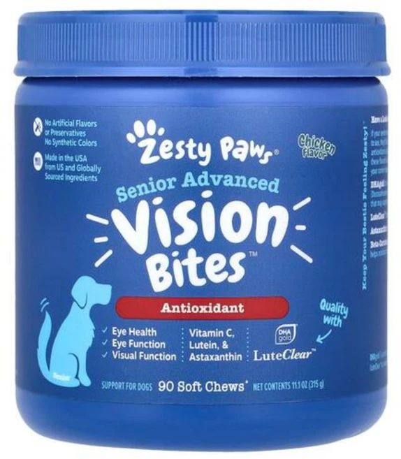 Zesty Paws 시니어 어드밴스드 비전 바이츠 반려견용 닭고기 소프트츄 90개 315g(11.1oz), 1개 - 쿠팡