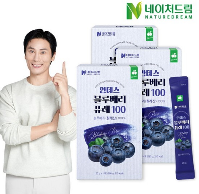 안데스 블루베리 퓨레100 20g 14포 3박스/안토시아닌, 없음, 280g