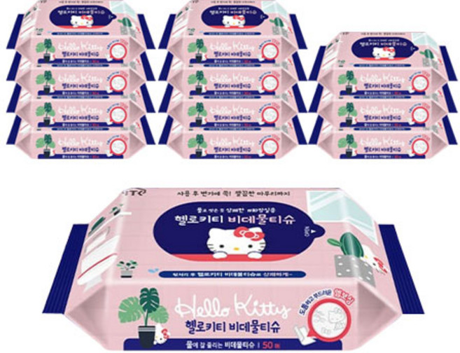 헬로키티 비데물티슈 리필, 50매, 12개