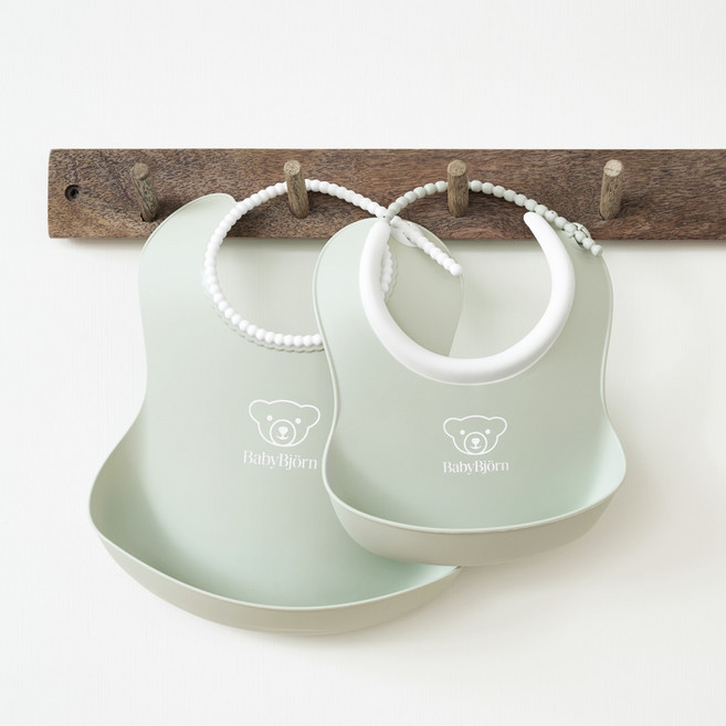 베이비뵨 베이비 빕 스타팅 이유식 턱받이 2종 세트, 파우더그린, 2개입, 1세트
