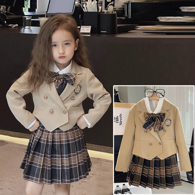 지오코코 여아용 초등학생 고학년 여자아이 아동 유아 키즈 셔츠 자켓 체크치마 스쿨룩 상하복 치마세트 교복패션