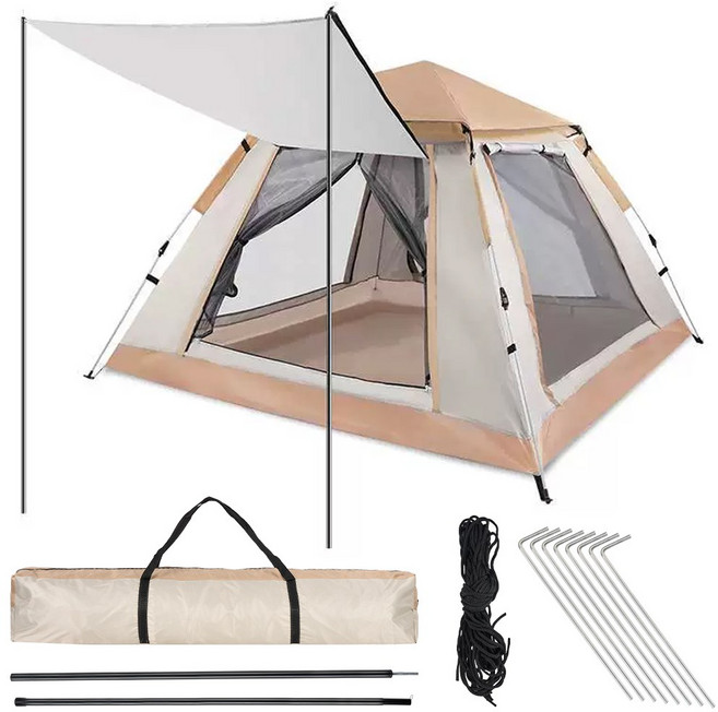 캠핑용 야외 사각원터치텐트 방수 자동 텐트 캐노피 전체개방 접이식텐트1-2인용 3-4인용 3-5인용, 240*240*155, 베이지, 3-4인용(240*240*155)