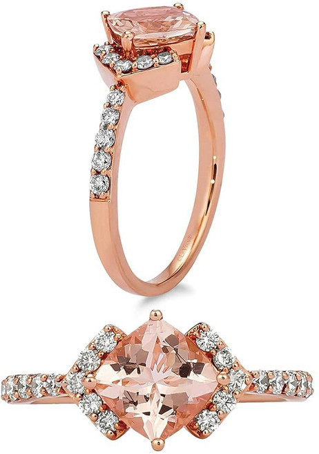 르비안 3/8캐럿 1/4캐럿 (SI1-SI2 밴드 여성용 기념일 골드 보석 cttw) 10까지 쿠션 모르가나이트 반지 컷 핑크 5에서 0.37 로즈 약속 다이아몬드와 사이