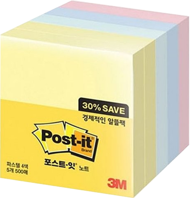 쓰리엠 포스트잇 노트 알뜰팩 654-5A, 혼합색상, 500개입, 2개