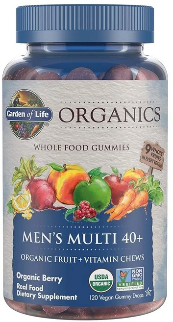 Garden of Life Organics 남성용 40개 이상의 젤리 비타민 - 베리 - 유기농 인증 GMO 프리 비건 코셔 컴플리트 멀티 - 메틸 B12 C 및 D3, Garden of Life Organics 남성용 40, 1개, 120정 - 쿠팡