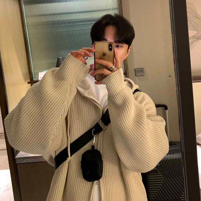 스타일닥터 남성 더블 집업 후드 니트 카디건 루즈핏 니트 코트 잘 패션 맨투맨