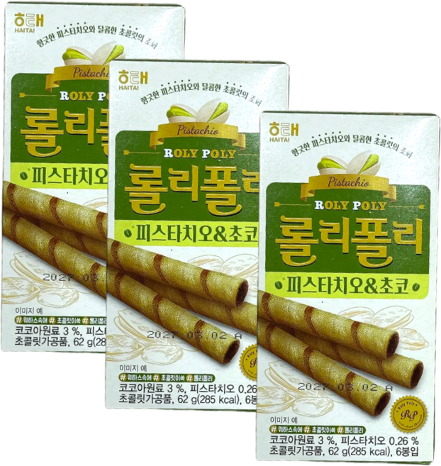 해태제과 롤리폴리 피스타치오&초코맛, 3개, 62g