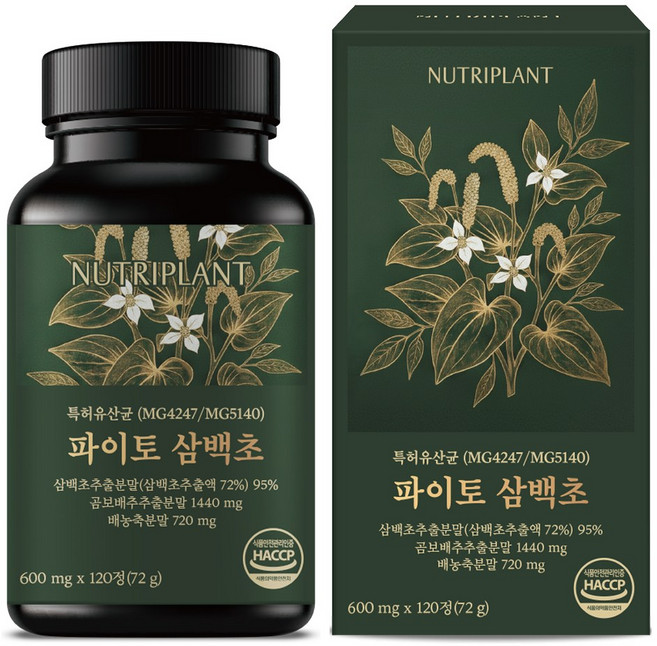 뉴트리플랜트 삼백초 추출물100% 식약청 정품 특허받은 곰보배추 배농축, 1개, 120정