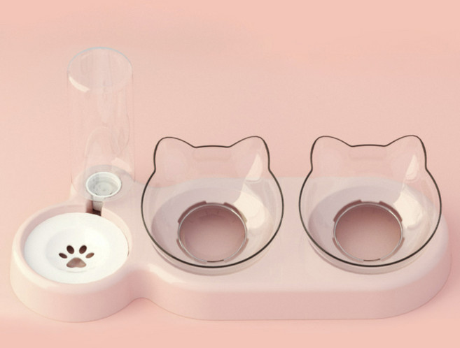 강아지 고양이 급식기 급수기 반자동물통 밥그릇 식기 펫리치, 핑크, 1개